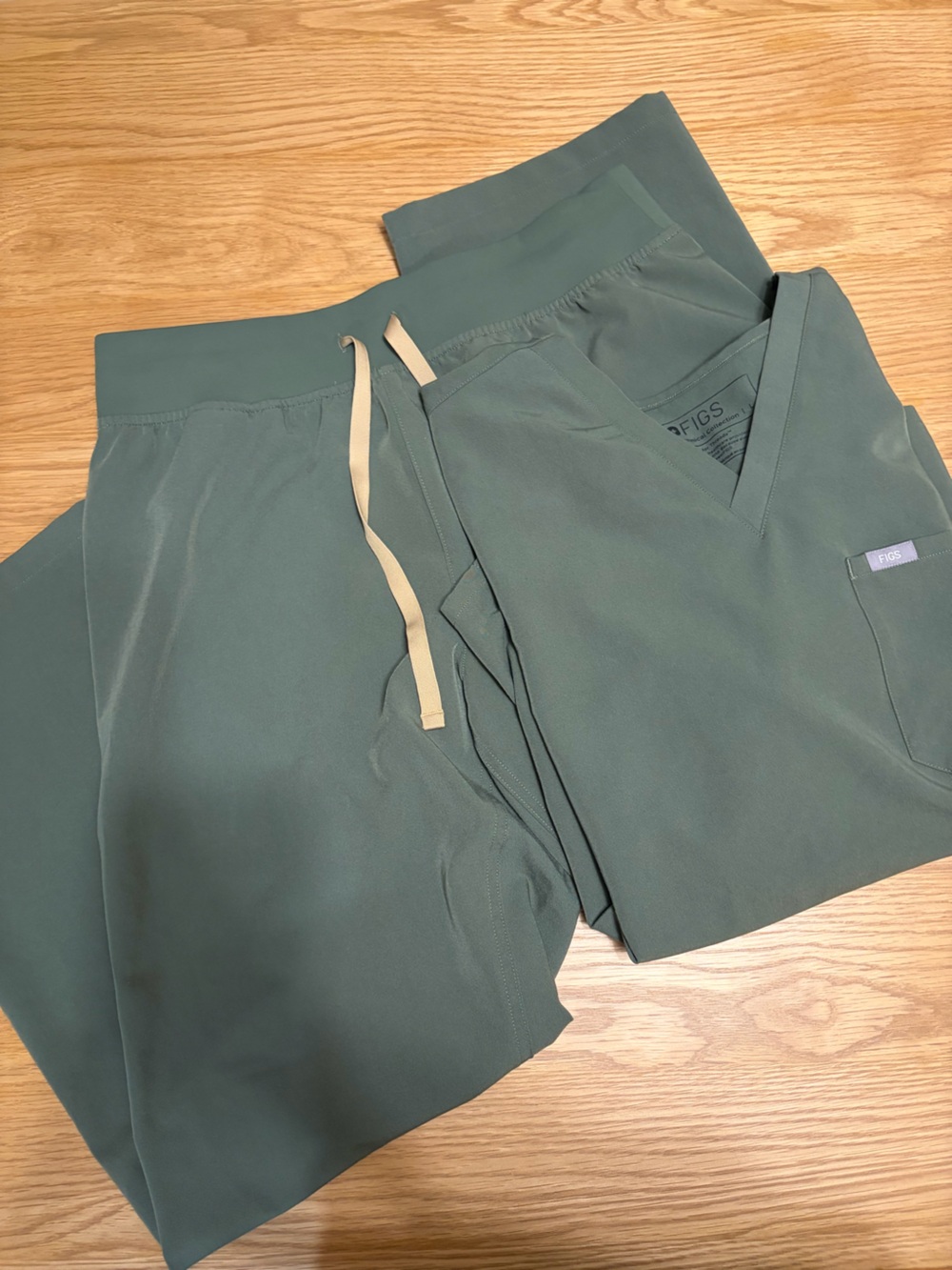 Figs Olive Green Women's Scrub Set with Tan Drawstring